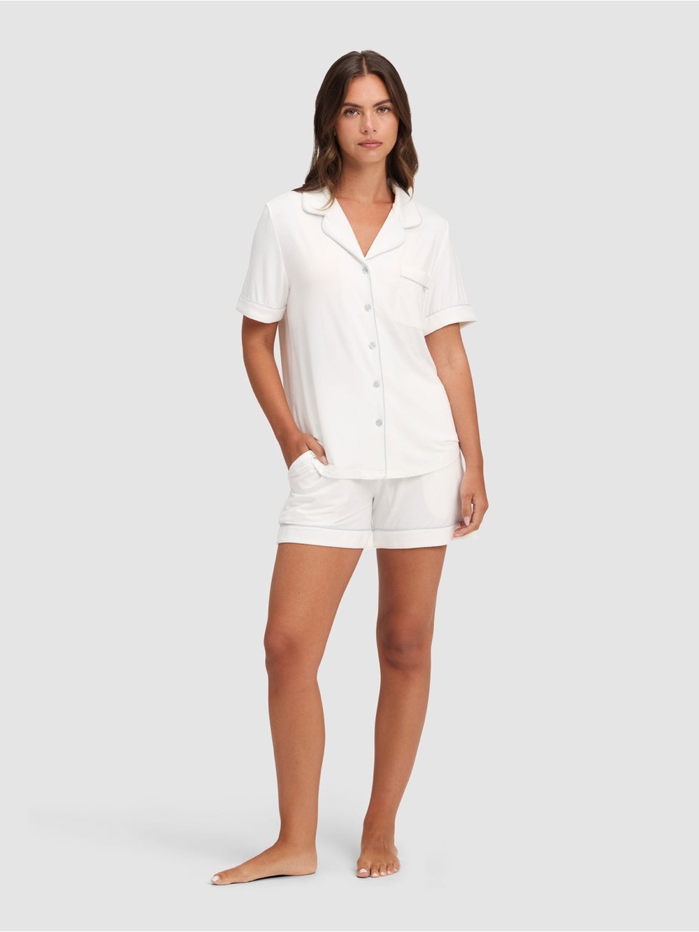 Cozy earth Bamboo Stretch-Knit Short Sleeve Pajama Set medium white ivory